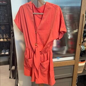 Coral Button-Down Romper